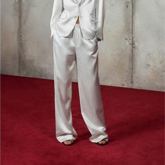 Zara Pants - Zara Ludovic De Saint Sernin Womens Pants L White Satin Trousers 9118/604 NWT
